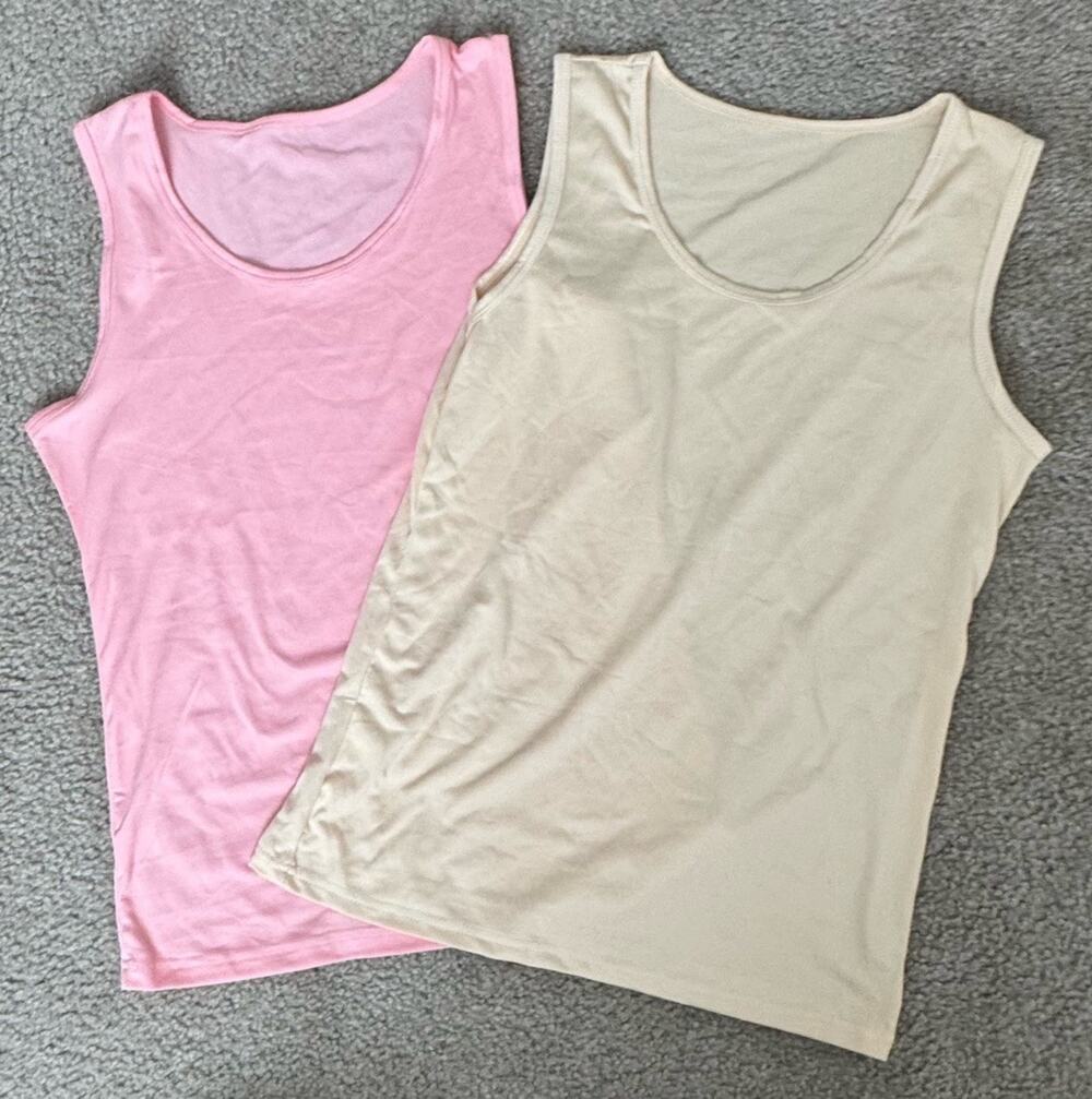 Women’s Large Tank Tops Lot of 2 Pink Cream Soft Stretch Sleeveless Basics NWOT